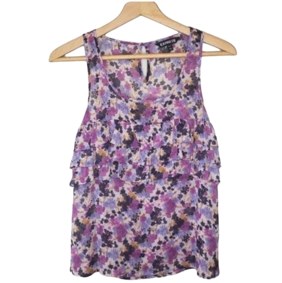 Express | Purple Floral Ruffle Front Tank Blouse Size XS - Picture 1 of 6